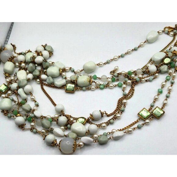 Joan Rivers Multistrand Necklace  34" White Green Beads Crystals Signed - Picture 1 of 5